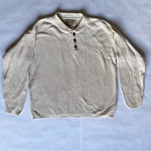 Woolrich Cream Waffle Knit Cotton Henley Sweater